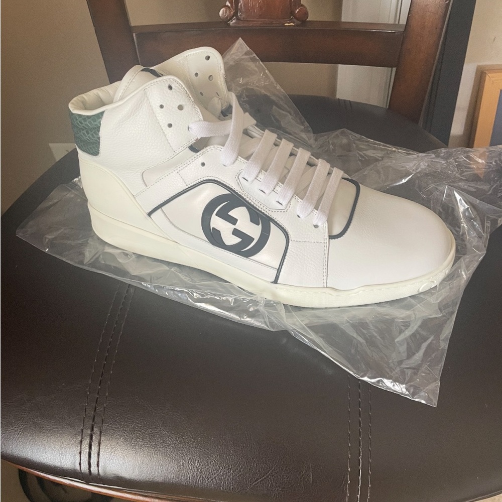 Gucci White and Green High-Top Sneakers
